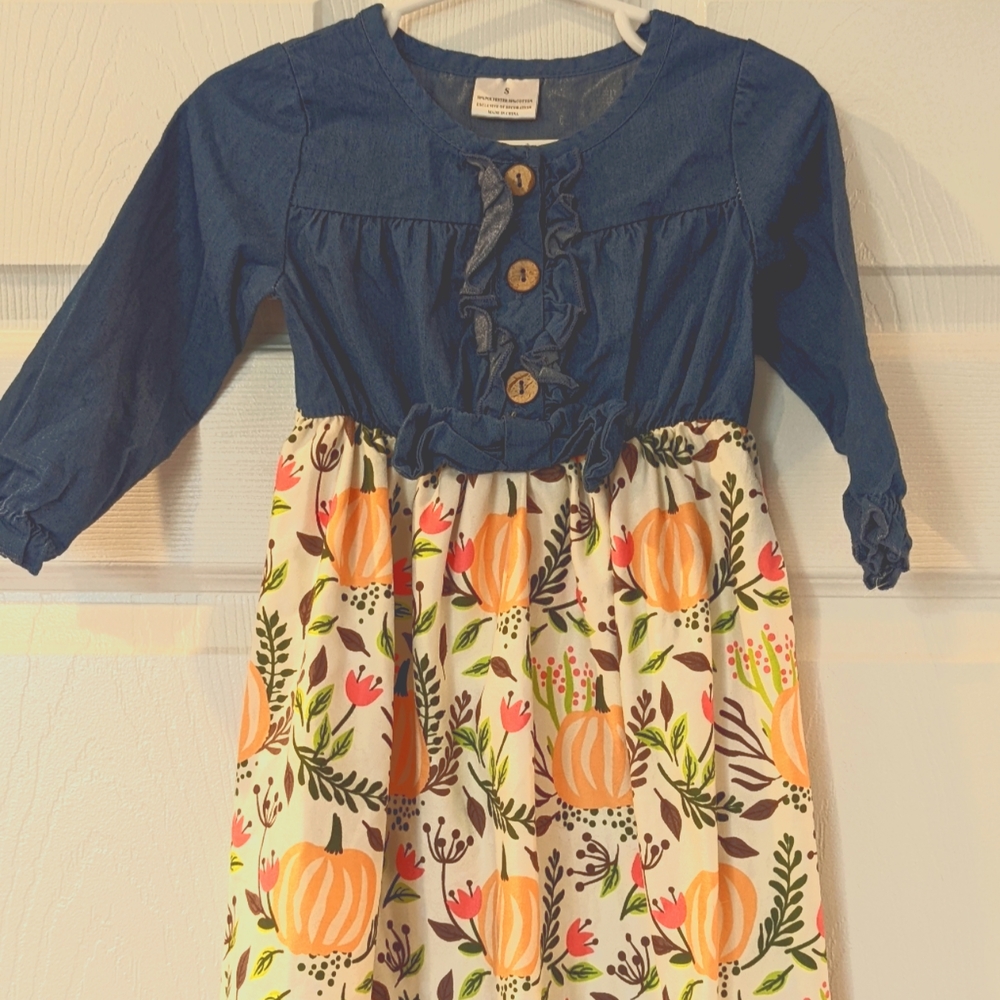 Denim pumpkin long sleeve dress